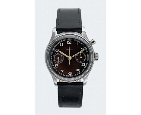 Lemania - A steel military style chronograph wristwatch,  circa 1963, model number 28 ET-63, serial number 35107, circular br