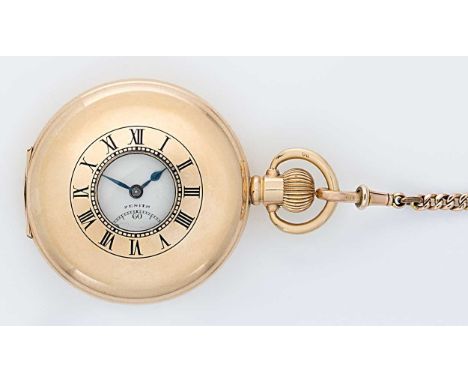 Zenith for H. Chambers, Luton - A gold-plated half hunter pocket watch with a 9ct gold chain, circa 1920, outer cover with bl