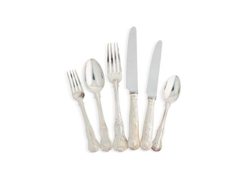 A 47-piece harlequin set of 19th century silver flatware with 24 additions, London marked, 'Hourglass' pattern with shell bac
