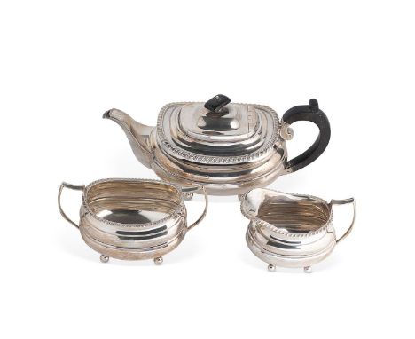A George V silver 3-piece tea set, mark of William Hutton &amp; Sons Ltd., Sheffield 1927, the teapot of rectangular form wit