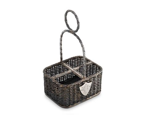 An Edward VII silver cruet stand, mark of William Hutton &amp; Sons, Sheffield 1901, of rectangular form and basket weave con