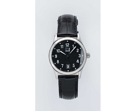 Dunhill - A steel 'Cityscape' wristwatch, vintage unknown, model number 8003, circular black dial with white Arabic numerals,