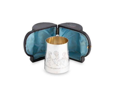 A cased Victorian silver Christening mug,  mark of Martin, Hall & Company (Richard Martin & Ebenezer Hall), London 1881, of t