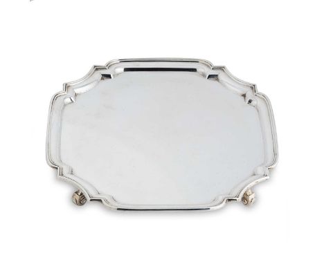 A George VI silver salver, mark of Adie Brothers Ltd., Birmingham 1939, square with canted corners and scalloped rim, raised 