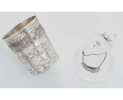 A cased Victorian silver collapsible beaker, together with a later noggin,  mark of Aston & Son (Thomas & William Aston), Bir