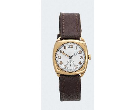 Longines - A 9ct gold wristwatch, circa 1943, circular white dial with gold coloured Arabic numerals and hands and subsidiary