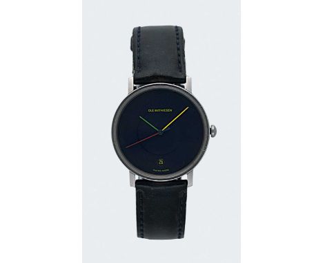 Ole Mathiesen, Copenhagen - A steel wristwatch, vintage unknown, model number 9551.024 60, serial number 23-90, circular blue