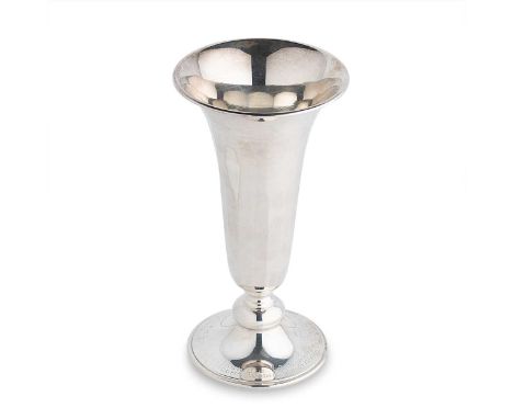 An Elizabeth II silver trumpet vase, mark of William Comyns &amp; Sons Ltd., London 1966, panelled sides and flared rim, spre