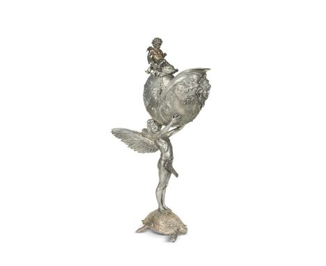 A late 19th century German metalwares cast alloy 'Nautilus' cup centrepiece,  stamped WMF / I/O / [?] for Wurttembergische Me
