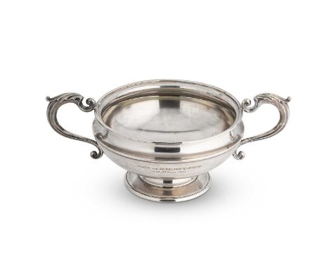 A George V silver 2 handled fruit bowl, mark of William Hutton &amp; Son, Birmingham 1919, of circular form, the side with pr