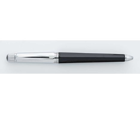Dunhill - A 'Cubist' rollerball pen, vintage unknown, facetted black resin lower, silver coloured upper with barley patterned