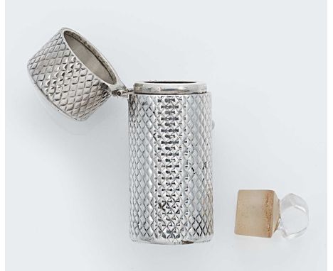 A Victorian silver scent bottle, possible mark of Lionel Spiers, Birmingham 1889, of cylindrical form, decorated all over wit