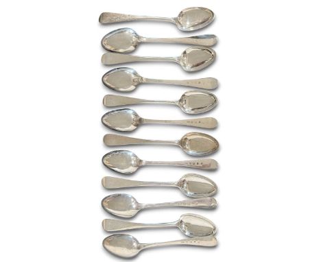 Edinburgh - A set of 12 George III 18th century silver tablespoons with 2 additions. mark of Francis Howden, (6 x 1787, 6 x 1