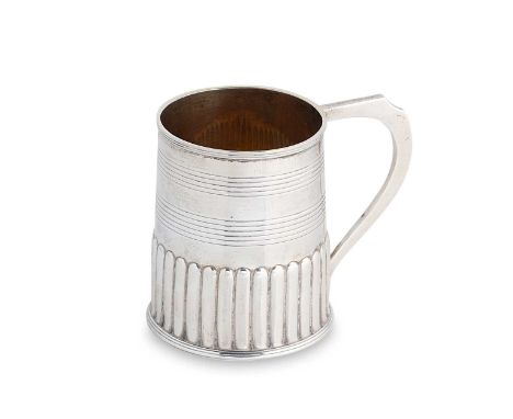 A George III silver miniature Christening mug, mark of Thomas Johnson, London 1804, slightly tapering side, lower gadrooned, 