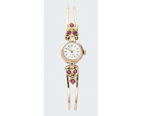 Unsigned - A Soviet Union 14ct gold wristwatch with later Italian 18ct gold bracelet, circa 1950, circular silvered dial with