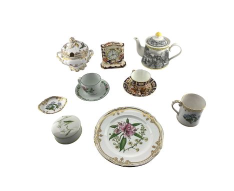 Spode Stafford Flowers pattern sauce tureen, pair of plates, mug and small dish, Royal Crown Derby Imari cup and saucer no. 2