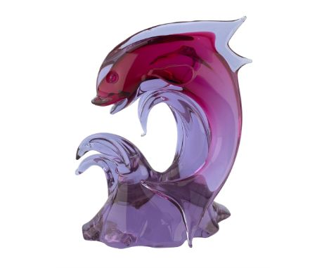 Large Murano glass model of a leaping fish, H28cm
