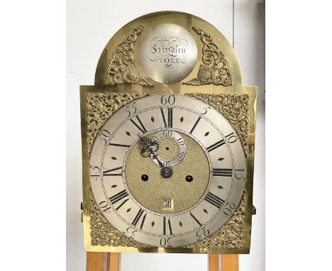 Hindley of York -  early 18th century brass dial and 8-day movement, with a silvered chapter ring, Roman numerals, five minut