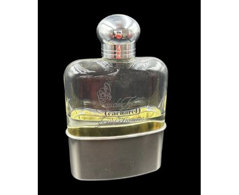 Large French advertising  Dummy Factice inscribed Cacharel Eau de Toilette, modelled as a glass hip flask with chrome mounts,