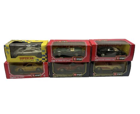 Ten diecast model cars including burago 'Chevrolet Corvette (1957) cod.1524', burago 'Ferrari Testa Rossa (1957) cod.1507' et