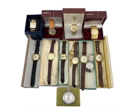 Seikosha stopwatch, collection of manual wind wristwatches including Swiss Watch Company, Everite King, Rotary, Caravelle, En