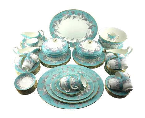 Wedgwood Buxton pattern dinner and tea service, comprising fourteen teacups, twelve saucers, twelve tea plates, twelve side p