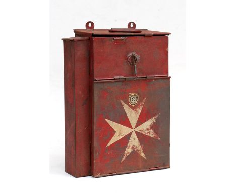 An early 20th century panted metal factory first aid box with fitted interior. 31cm (12.25 ins) wide