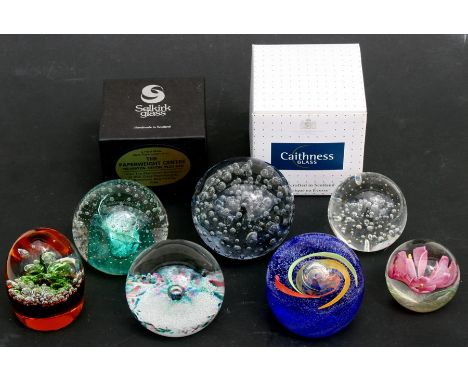 A boxed Selkirk Glass Mosaic limited edition paperweight designed by David McGregor; together with a Caithness Wheel of Fortu