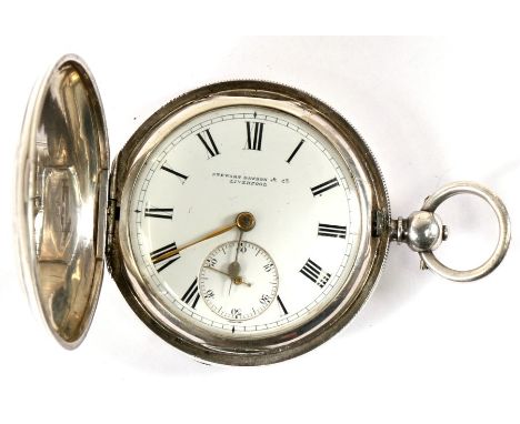 A Victorian silver cased full hunter pocket watch, the white enamel dial with Roman numerals and subsidiary seconds dial, the