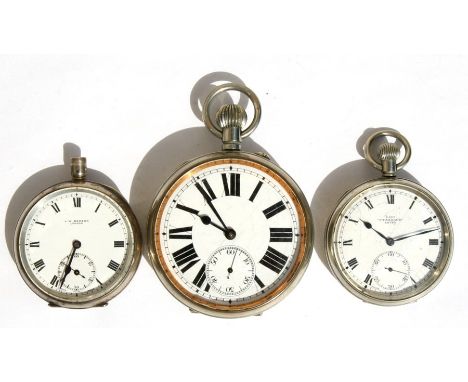 A Goliath open faced pocket watch, the enamel dial with Roman numerals and subsidiary seconds dial; together with two open fa