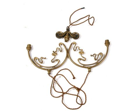 An Art Nouveau brass twin-arm rise &amp; fall ceiling light.