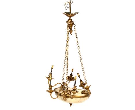 An alabaster and gilt brass six-arm ceiling light. (a/f)