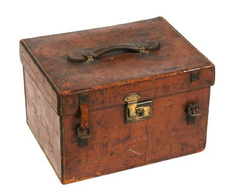 A small late 19th / early 20th century leather trunk, stamped 'J W Allen, 37 Strand, London', 45.5cms (17.9ins) wide.Conditio