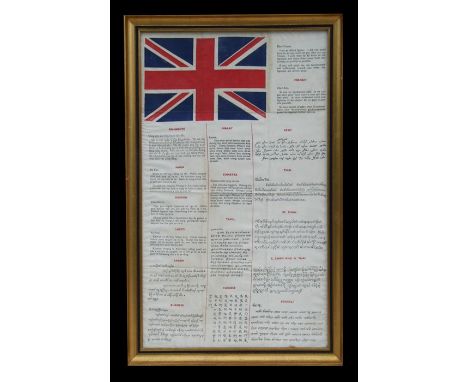 A WWII Allied Propaganda handkerchief, framed &amp; glazed, 29 by 50cms (11.5 by 19.5ins).