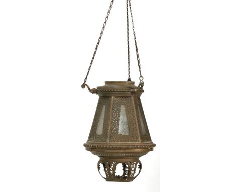 An Indian pierced brass ceiling light.
