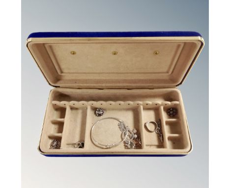 A jewellery box containing silver bangle, dress ring, pendants, earrings etc 