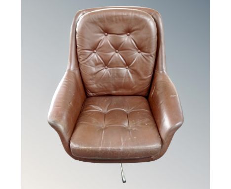A century brown button leather swivel chair 