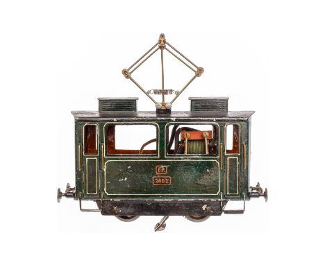 Plank Straßenbahn-Motorwagen 2002, Spur 0, uralt, elektr. (über Pantograph und Mittelleiter), 1 Treppe tw lose, LS und Alteru