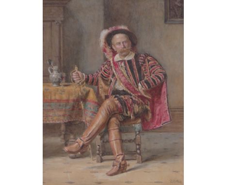 D T White, watercolour, genre portrait of a Cavalier, signed, 16" x 12.5", framed.