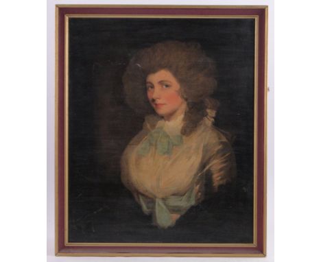 19th century oil on canvas, Gainsborough style portrait of a woman, unsigned, 30" x 25", framed.