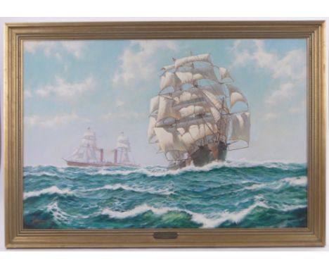 Rodney Charman (born 1944),marine oil on canvas, The Ariel and The Post ship Scotia circa 1876, signed, 24" x 36", framed.