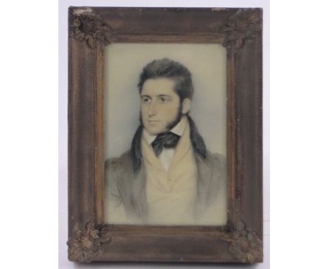 19th century watercolour, portrait of a gentleman, unsigned, 7.5" x 5", framed.
