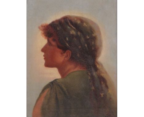 19th/20th century oil on canvas, portrait of a young woman, signed with indistinct monogram, dated 1900, 14" x 10", framed.