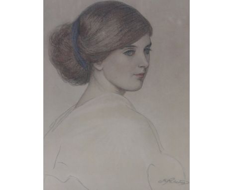 J Ritchie, coloured pastels, portrait of a girl, signed, 12.5" x 9.5", framed.