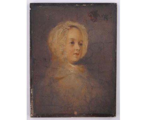 19th century oil on wood panel, portrait of a woman, unsigned, Glasgow label verso, 9" x 6.75", unframed.