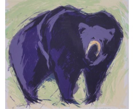 Monique Vlodrop, colour screen print, grizzly bear, signed in pencil, dated 1999, no. 185/250, image 18.5" x 19.5", framed.