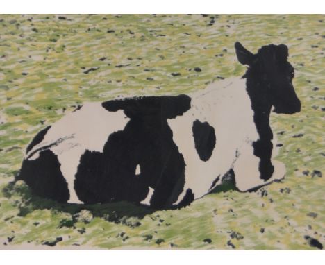 Clive Adams,colour print, cow, artist proof, signed in pencil, dated 1971, image 21" x 29", framed.