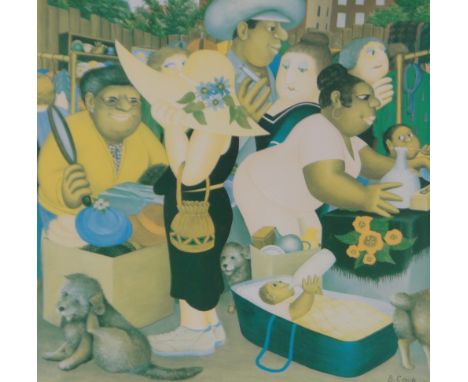 Beryl Cook, colour print, Street Market, signed in pencil, published by Alexander Gallery, Bristol, image 14.5" x 14.5", fram