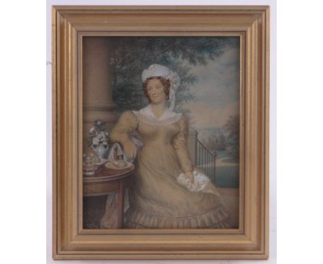 18th century English School, detailed watercolour portrait of a lady, unsigned, 9.5" x 7.5", framed.