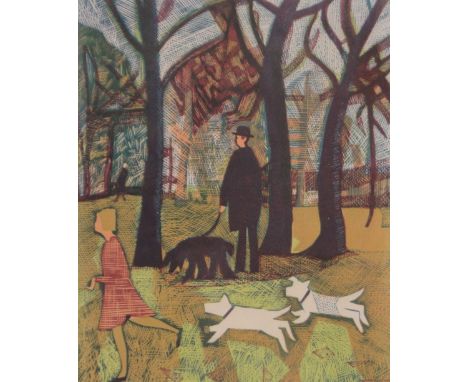 Rupert Shephard,lino-cut print, Hyde Park, signed in pencil no. 10/60, image 12.5" x 10", framed.